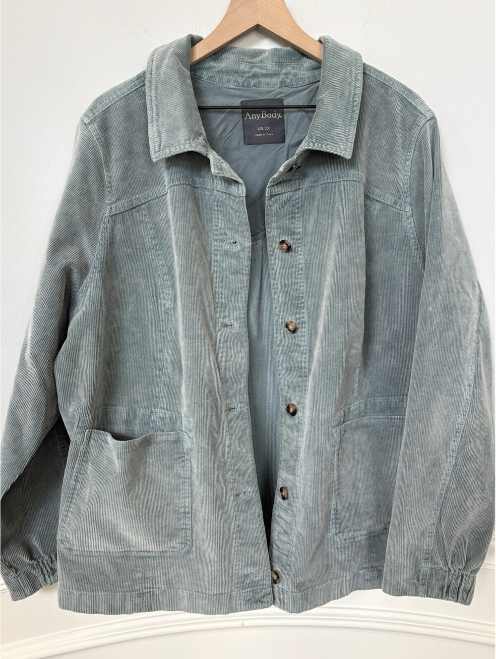 AnyBody Blue Solid Basic Jacket Button Front Pockets Long Sleeve Plus Size 2X - Picture 6 of 6